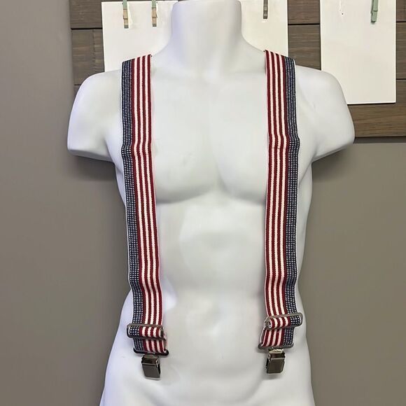 Custom Leather Craft Americana Adjustable No. 110 Suspenders Silver-Tone Clips - Picture 2 of 15